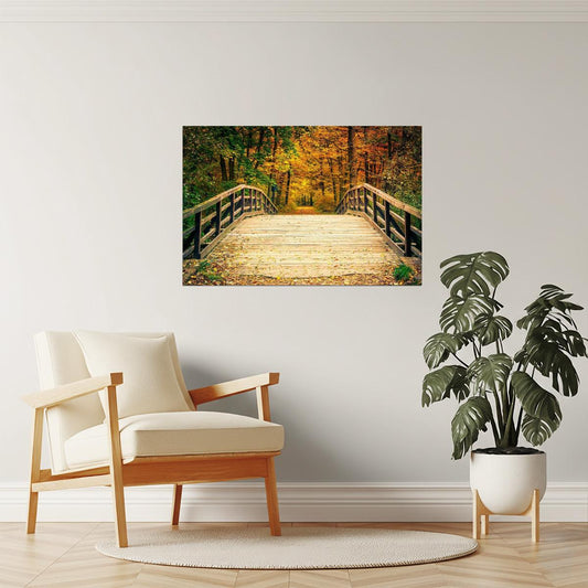 Autumn Forest Bridge Poster | Nature Photography | Fall Foliage Wall Art