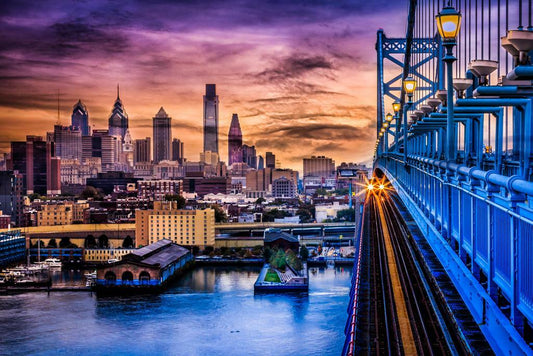 Philadelphia Sunset from Ben Franklin Bridge | Cityscape Photography | Urban Wall Art Poster - Photography Poster