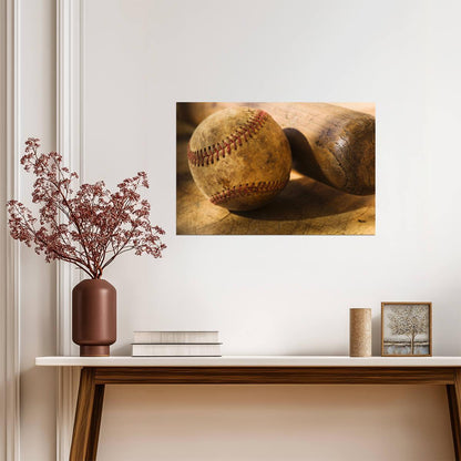 Vintage Baseball and Bat | Moody Sports Photography | Rustic Wall Art Poster - Sports Poster