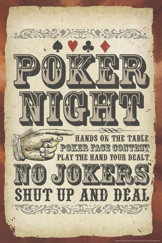 "Poker Night - No Jokers" | Funny Game Room Sign | Man Cave Wall Art Poster - Type & Quotes Poster
