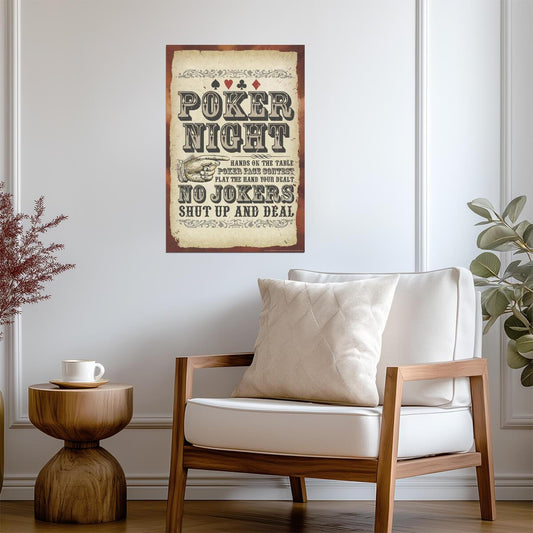 "Poker Night - No Jokers" | Funny Game Room Sign | Man Cave Wall Art Poster - Type & Quotes Poster