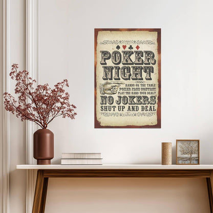 "Poker Night - No Jokers" | Funny Game Room Sign | Man Cave Wall Art Poster - Type & Quotes Poster