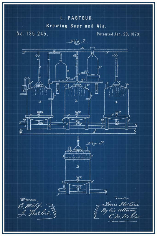 Louis Pasteur Beer Brewing Patent Poster | Vintage Blueprint | Brewery Wall Art