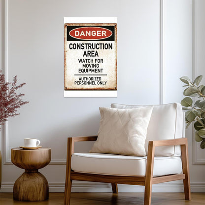 "Danger: Construction Area" | Workplace Safety Sign | Industrial Warning Poster - Type & Quotes Poster