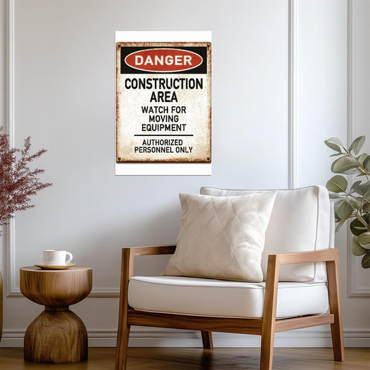 "Danger: Construction Area" | Workplace Safety Sign | Industrial Warning Poster - Type & Quotes Poster