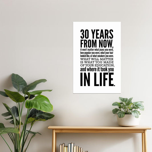 30 Years from Now | Education and Life Motivational Poster (White Minimalist)