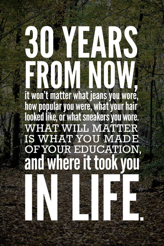 30 Years from Now | Education and Life Motivational Poster (Black)