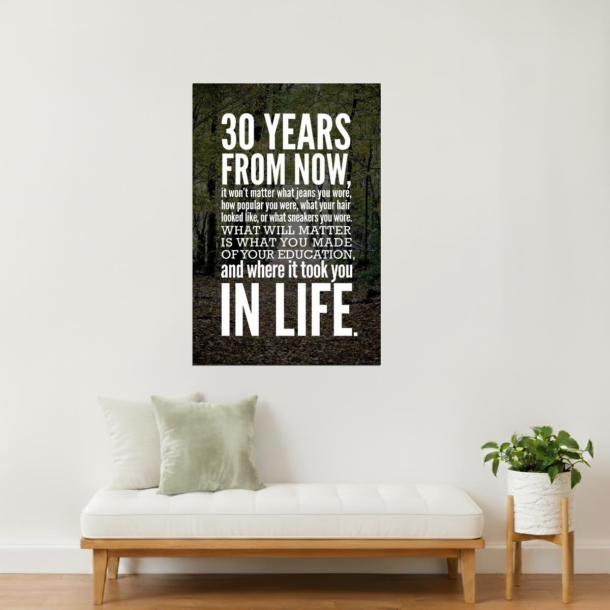30 Years from Now | Education and Life Motivational Poster (Black)