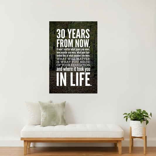 30 Years from Now | Education and Life Motivational Poster (Black)