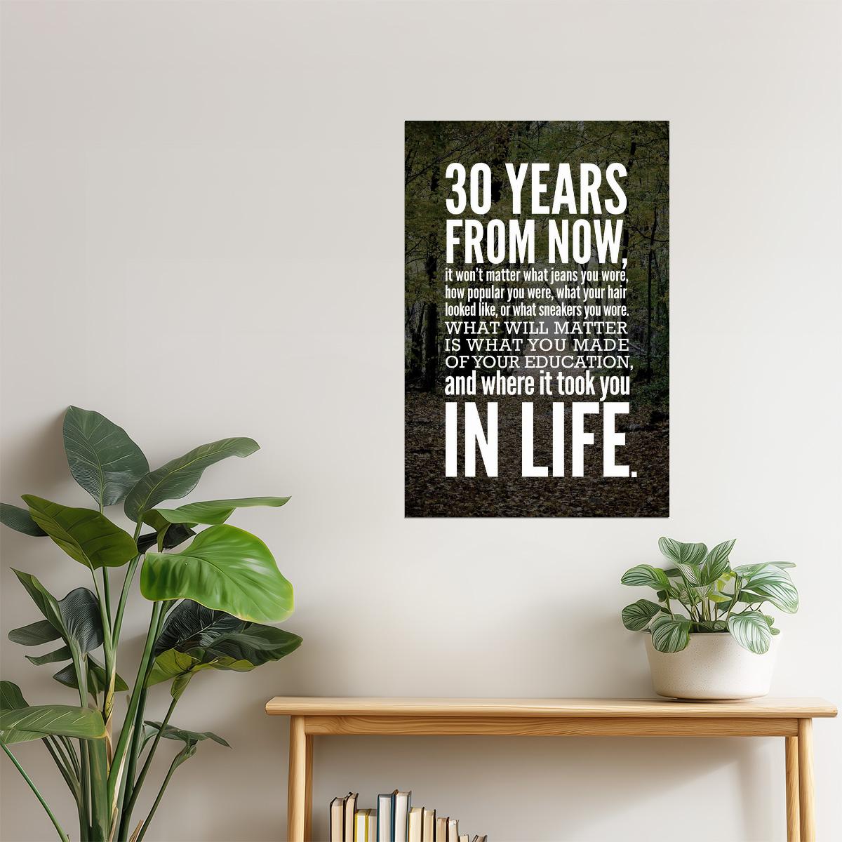30 Years from Now | Education and Life Motivational Poster (Black)