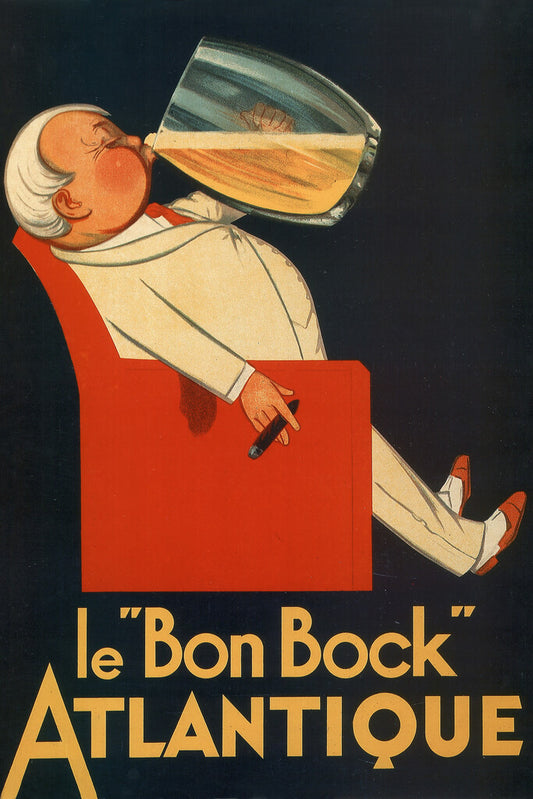 Le Bon Bock Atlantique Poster | Vintage French Beer Ad | Retro Bar Decor