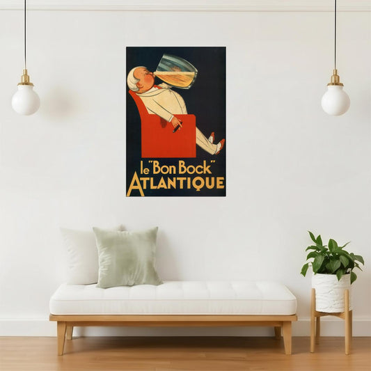 Le Bon Bock Atlantique Poster | Vintage French Beer Ad | Retro Bar Decor