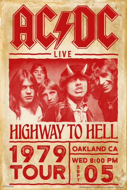 AC/DC Highway to Hell 1979 Tour | Rock Band Concert Poster | Vintage Music Memorabilia - Music Poster