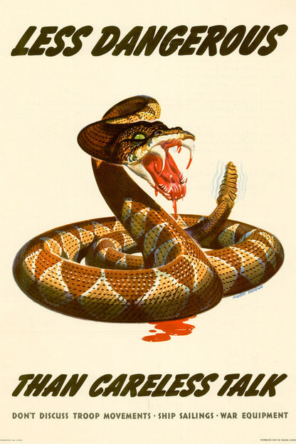 "Less Dangerous Than Careless Talk" | WWII Propaganda Poster | Vintage Safety Warning Art - Vintage & Retro Poster