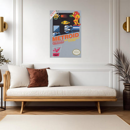 Metroid Box Art | Retro Gaming Poster | Nintendo NES Sci-Fi Art