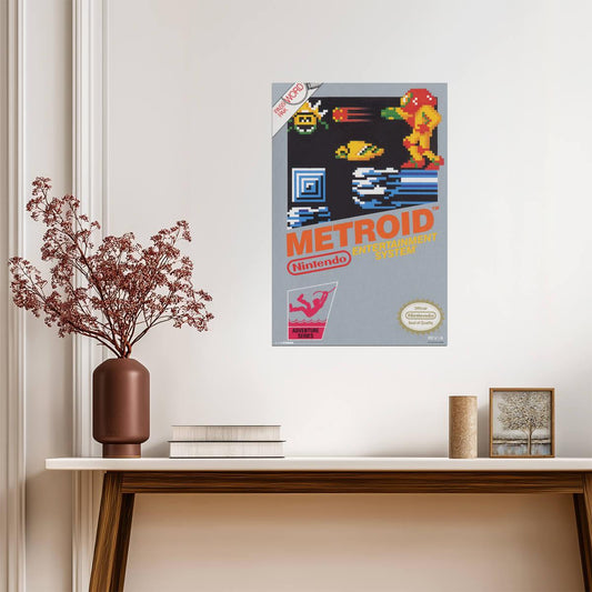 Metroid Box Art | Retro Gaming Poster | Nintendo NES Sci-Fi Art