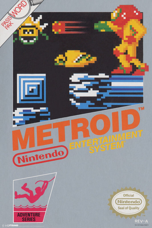 Metroid Box Art | Retro Gaming Poster | Nintendo NES Sci-Fi Art