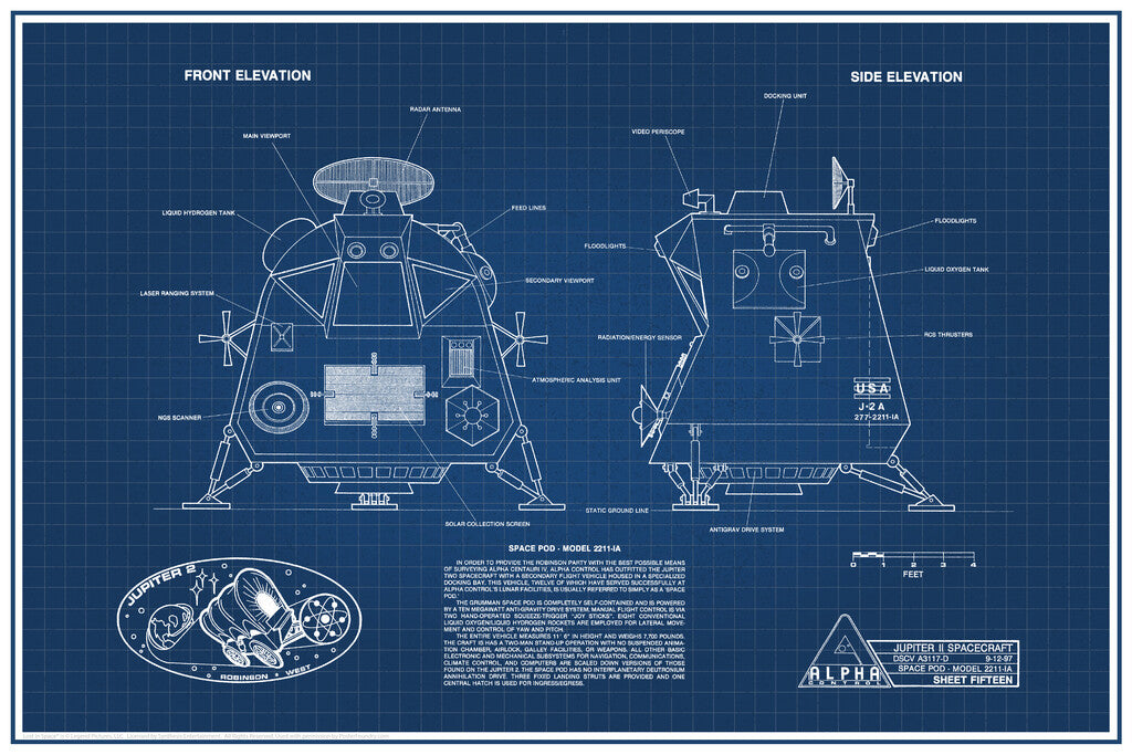 Lost in Space Space Pod | Sci-Fi Blueprint Poster | TV Show Schematics - Movies & TV Poster