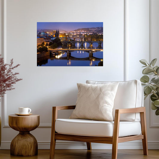 Bridges Over Vltava River in Prague | Czech Republic Cityscape Photography | European Travel Poster - Photography Poster