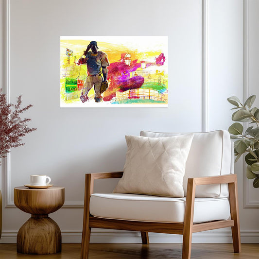 Baseball Pitcher and Catcher | Watercolor Style Sports Art | Stadium Illustration Poster - Sports Poster