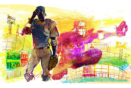 Baseball Pitcher and Catcher | Watercolor Style Sports Art | Stadium Illustration Poster - Sports Poster