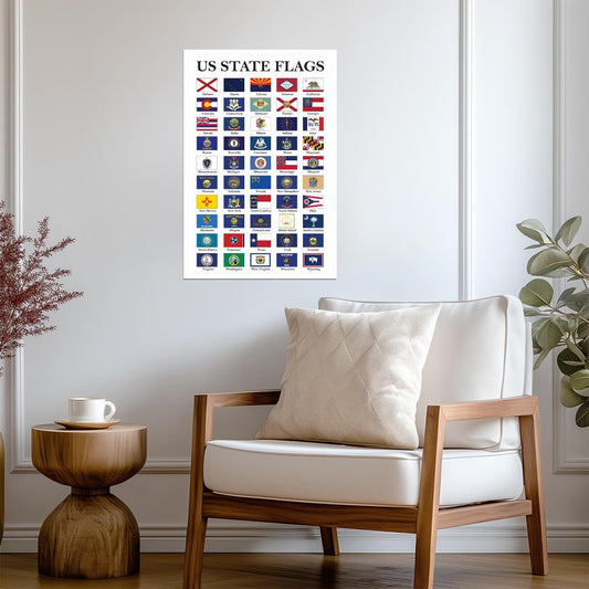 USA State Flags Chart | Educational American Poster | Classroom Wall Art - Type & Quotes Poster