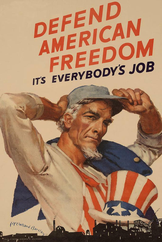 "Defend American Freedom It's Everybody's Job" | Uncle Sam Poster | WWII Propaganda Art - Vintage & Retro Poster