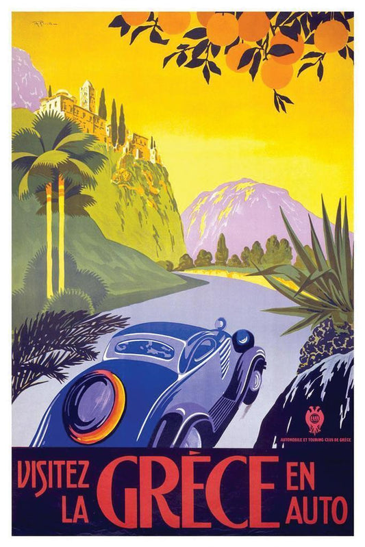 Visit Greece By Car Poster | Vintage Travel Advertisement | Retro Wall Art