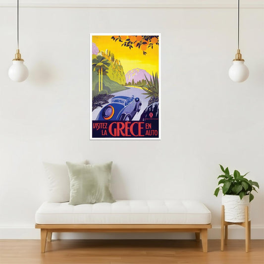 Visit Greece By Car Poster | Vintage Travel Advertisement | Retro Wall Art
