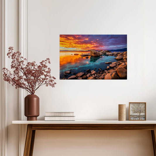 Stunning Lake Tahoe Sunset | Rocky Shore Photography Print | Landscape Poster - Photography Poster