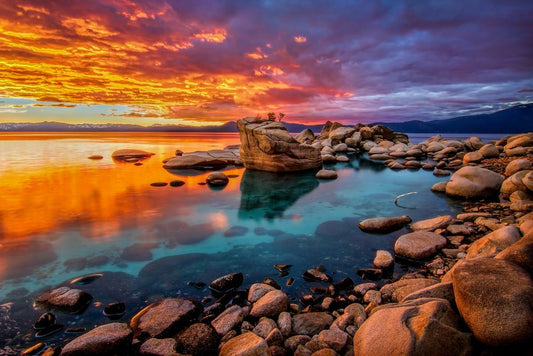 Stunning Lake Tahoe Sunset | Rocky Shore Photography Print | Landscape Poster - Photography Poster