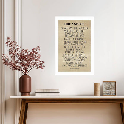 Robert Frost "Fire and Ice" Poem | Minimalist Literary Poster | Typography Wall Art - Type & Quotes Poster