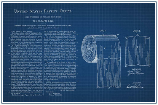 Toilet Paper Roll Patent | Bathroom Blueprint Poster | Novelty Wall Art - Vintage & Retro Poster