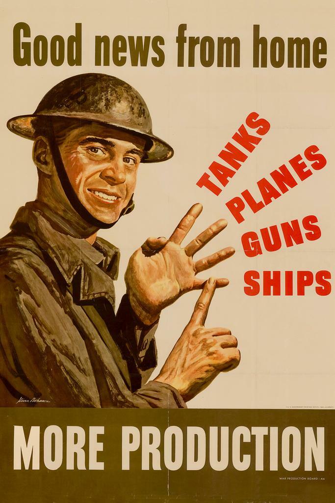 "Good News From Home - More Production" | WWII Propaganda Poster | Vintage Factory Art - Vintage & Retro Poster