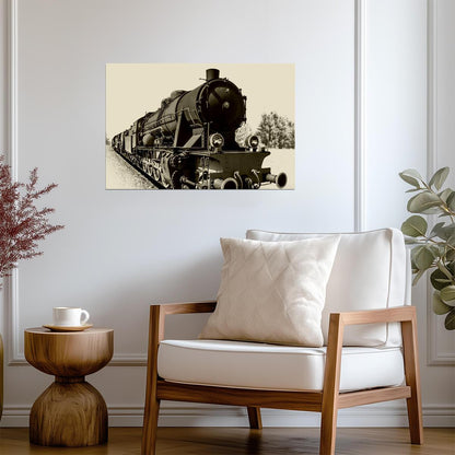 Steam Engine Train | Vintage Black and White Photography | Retro Railroad Poster - Vintage & Retro Poster