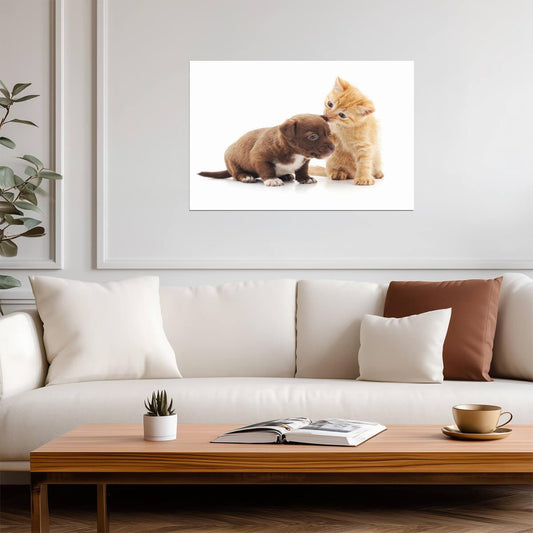 Cute Kitten and Puppy Cuddling | Loving Animals Photography | Pet Friendship Poster - Photography Poster