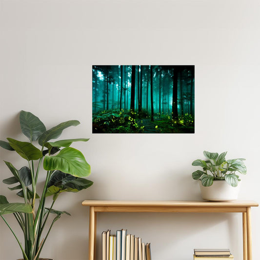 Magical Firefly Forest Poster | Fantasy Art Print | Enchanted Landscape Wall Art