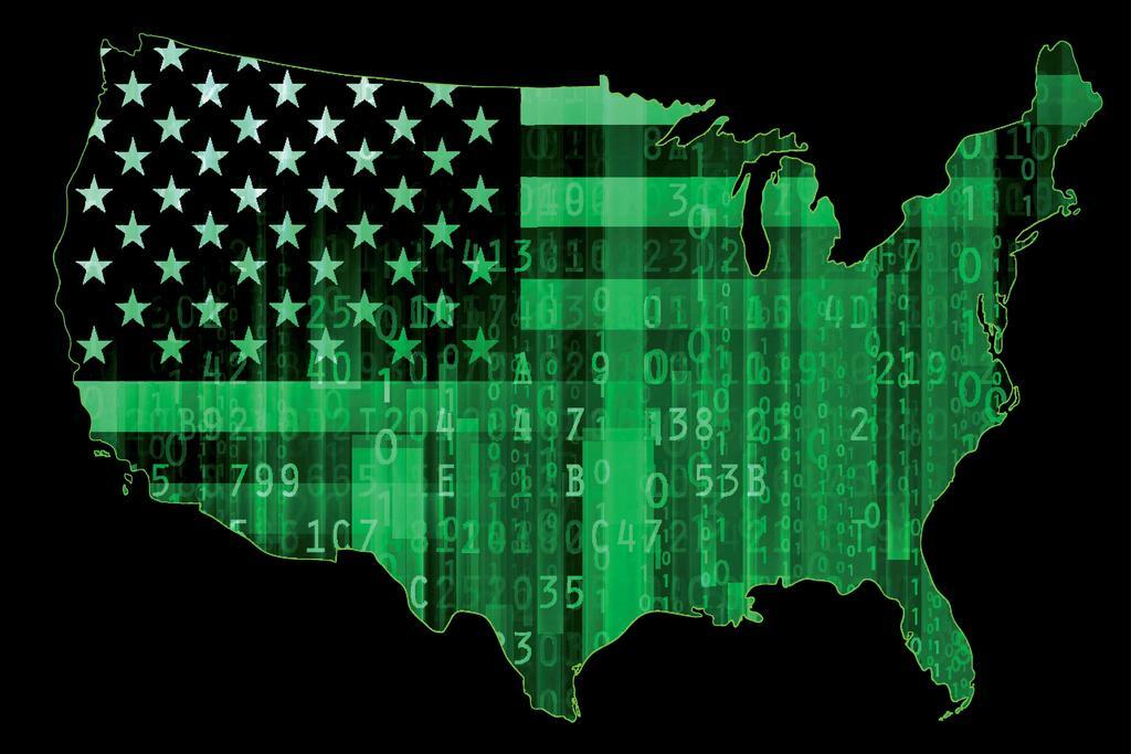USA Map | Cyber Security Digital Matrix Map Poster