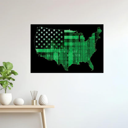 USA Map | Cyber Security Digital Matrix Map Poster