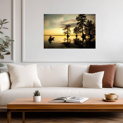 Reflection of Boy in Canoe on a River | Nature Photography Print | Serene Wall Art Poster - Photography Poster