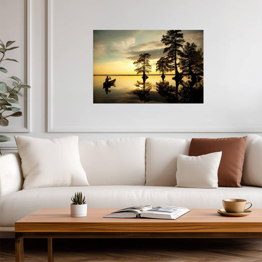 Reflection of Boy in Canoe on a River | Nature Photography Print | Serene Wall Art Poster - Photography Poster