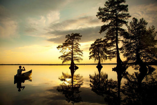Reflection of Boy in Canoe on a River | Nature Photography Print | Serene Wall Art Poster - Photography Poster