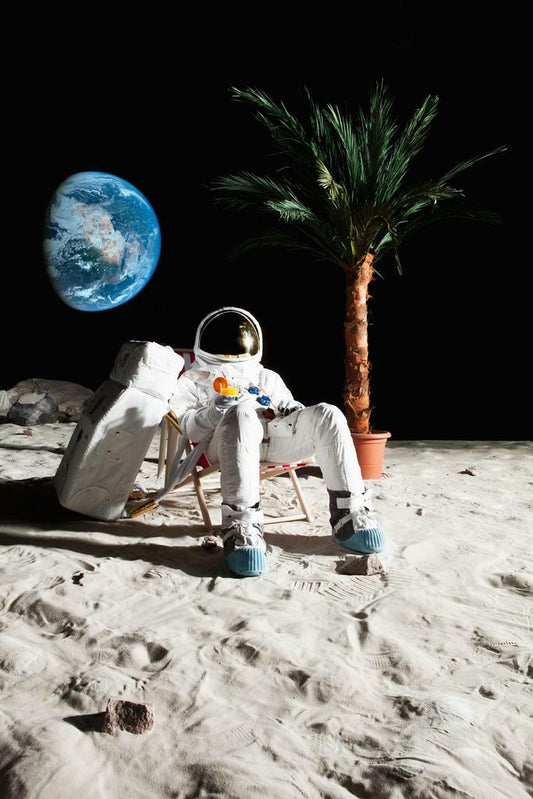 Astronaut Relaxing in a Beach Chair on the Moon | Surreal Art Print | Funny Space Poster - Graphic & Art Poster