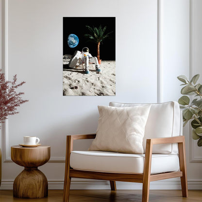 Astronaut Relaxing in a Beach Chair on the Moon | Surreal Art Print | Funny Space Poster - Graphic & Art Poster