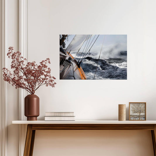 Yacht Leaning in a Rough Sea | Sailing Photography Poster | Nautical Wall Art - Sports Poster