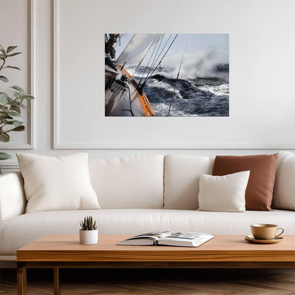 Yacht Leaning in a Rough Sea | Sailing Photography Poster | Nautical Wall Art - Sports Poster