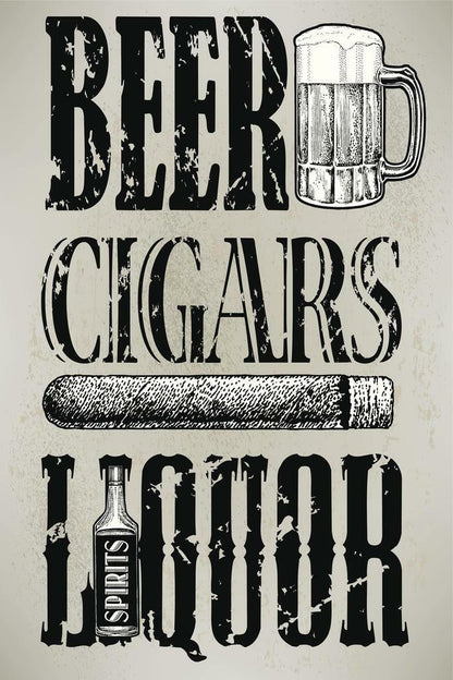 Beer Cigars and Liquor Poster | Retro Bar & Lounge Sign | Man Cave Decor