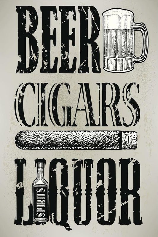 Beer Cigars and Liquor Poster | Retro Bar & Lounge Sign | Man Cave Decor