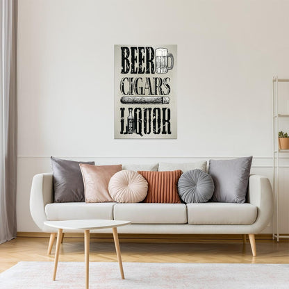 Beer Cigars and Liquor Poster | Retro Bar & Lounge Sign | Man Cave Decor