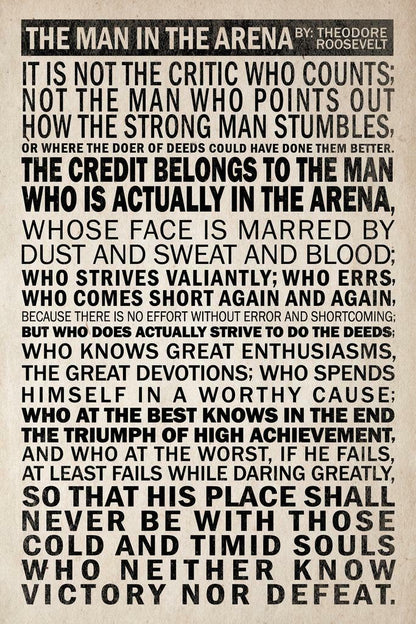 The Man in the Arena | Theodore Roosevelt Motivational Quote Poster